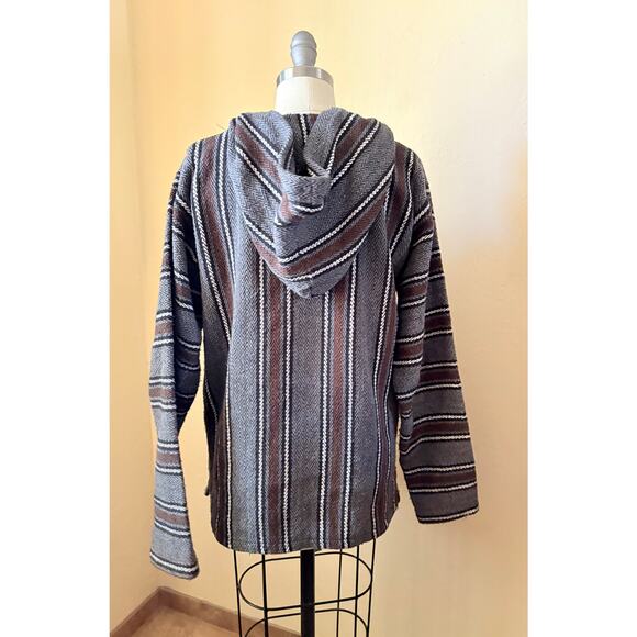Miguel Geraldo Baja Hoodie Sweater Pullover Striped Mexican Jacket M Gray Brown - Picture 4 of 6
